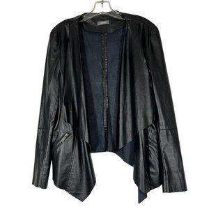 Neiman Marcus Black Faux Vegan Leather Waterfall Jacket